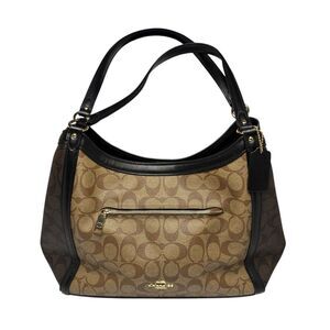 COACH KRISTY Shoulder Bag Blocked Signature Khaki Brown Canvas C6831